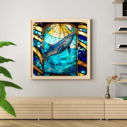 Glass Painting-Whale - 11CT Stamped Cross Stitch 40*40CM