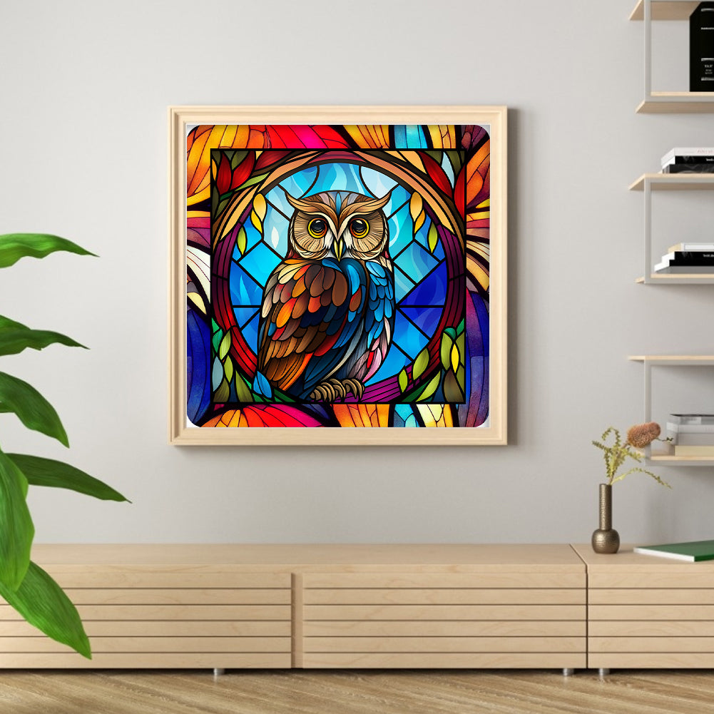 Glass Painting-Owl - 11CT Stamped Cross Stitch 40*40CM