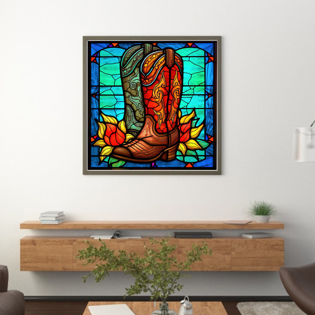 Glass Painting-Boots - 11CT Stamped Cross Stitch 40*40CM