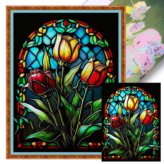 Glass Painting-Tulips - 14CT Stamped Cross Stitch 50*65CM