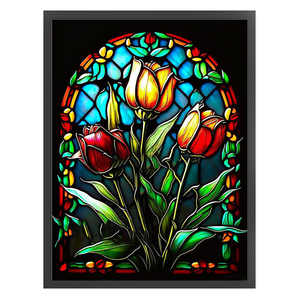 Glass Painting-Tulips - 14CT Stamped Cross Stitch 50*65CM