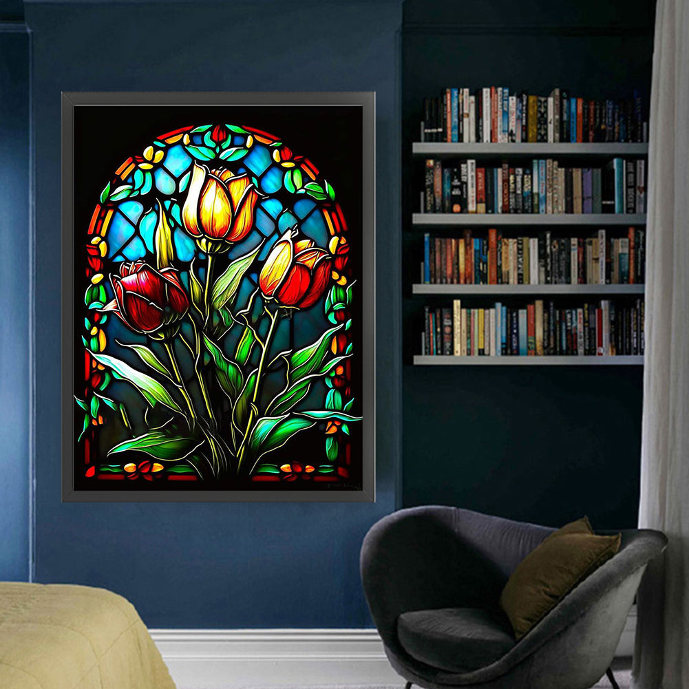 Glass Painting-Tulips - 14CT Stamped Cross Stitch 50*65CM