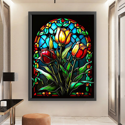 Glass Painting-Tulips - 14CT Stamped Cross Stitch 50*65CM