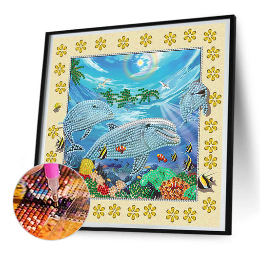 3D Stereoscopic Painting Of Dolphins - Special Shaped Drill Diamond Painting 30*30CM