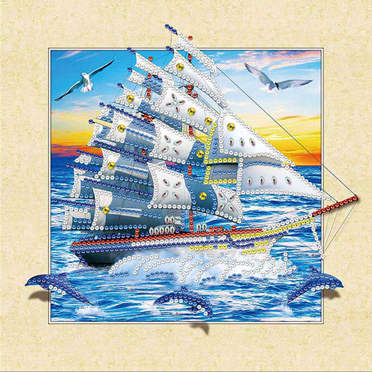 3D Dolphin Sailing Boat - Special Shaped Drill Diamond Painting 30*30CM
