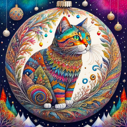 Christmas Cat - Full Round Drill Diamond Painting 30*30CM