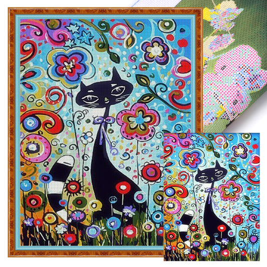 Cartoon Black Cat - 11CT Stamped Cross Stitch 40*53CM