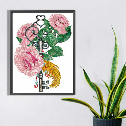 Flower And Key Pendant - Special Shaped Drill Diamond Painting 30*40CM