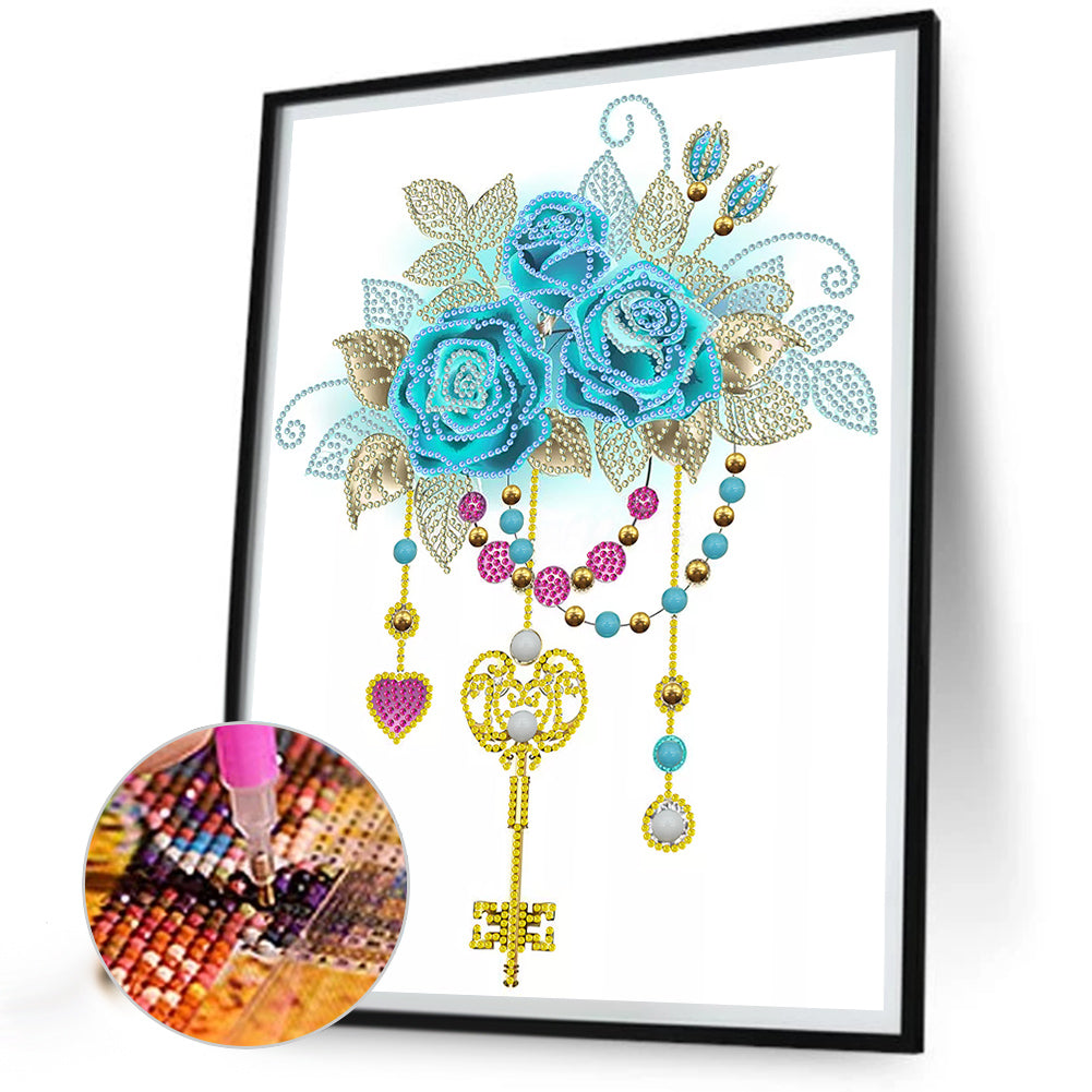 Flower And Key Pendant - Special Shaped Drill Diamond Painting 30*40CM