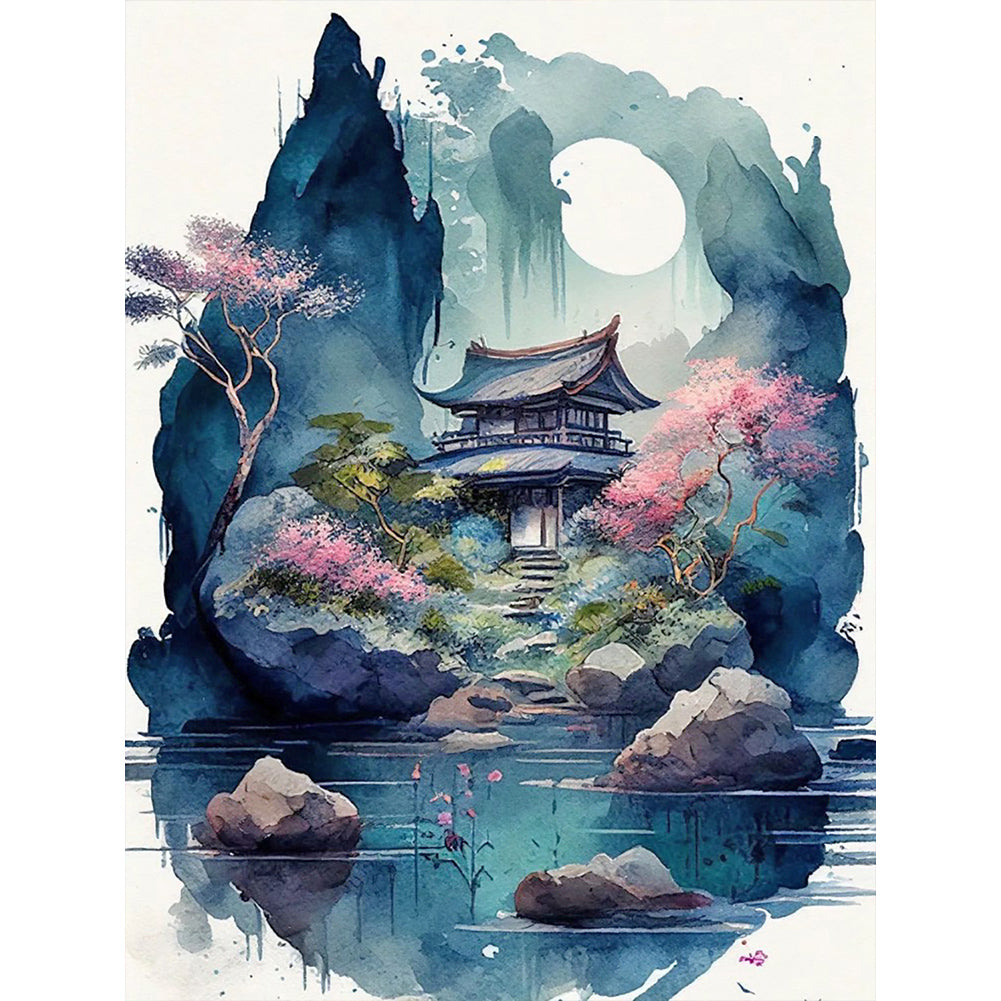 Watercolor Buildings - Full Round Drill Diamond Painting 30*40CM
