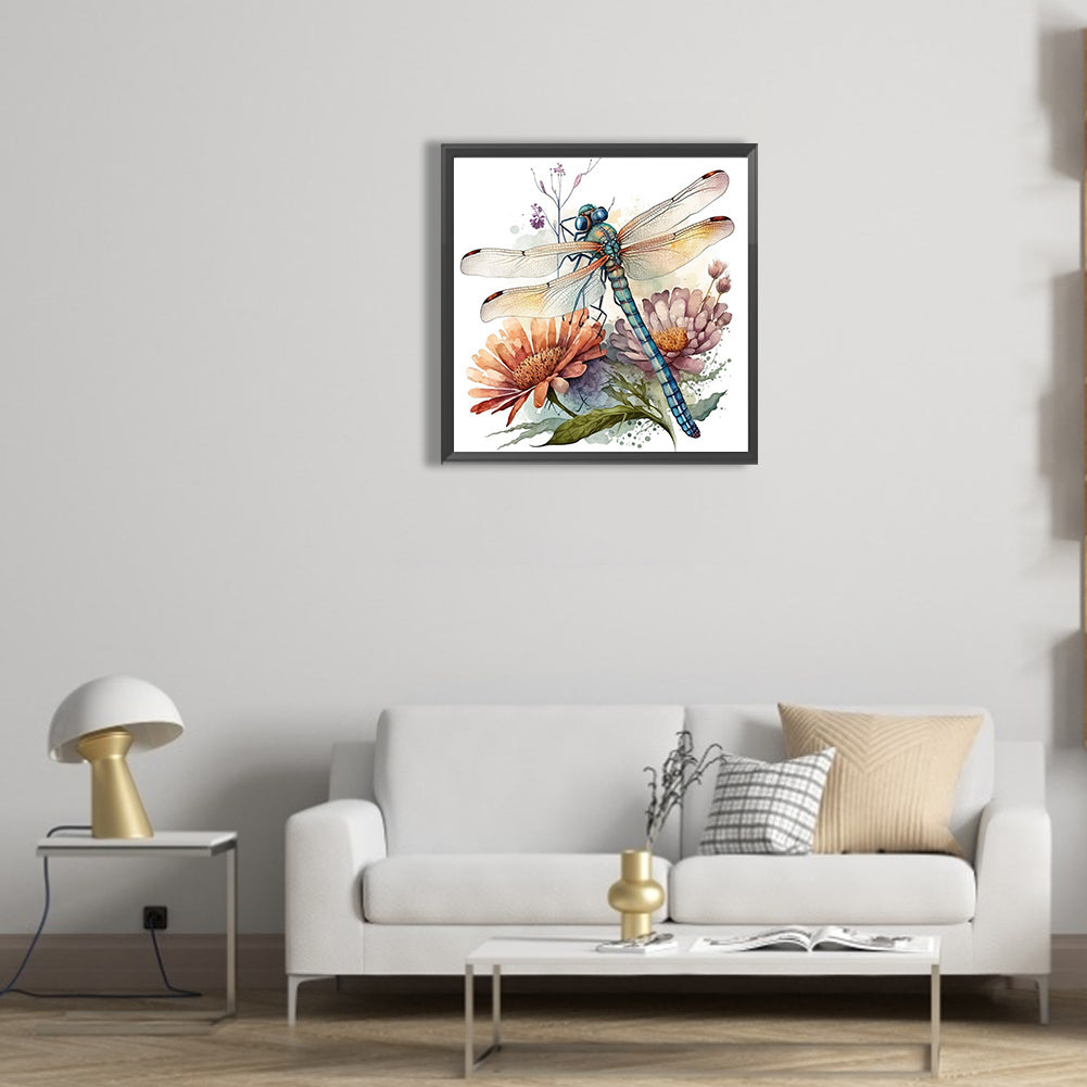 Watercolor Dragonfly - Full Round Drill Diamond Painting 30*30CM