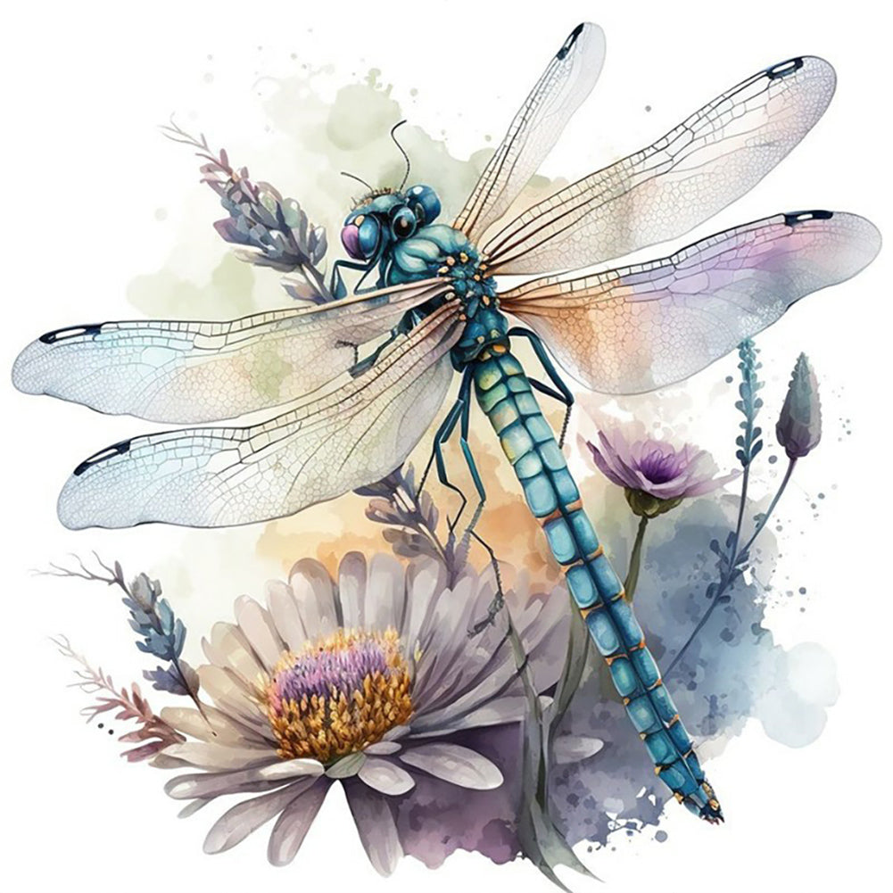 Watercolor Dragonfly - Full Round Drill Diamond Painting 30*30CM