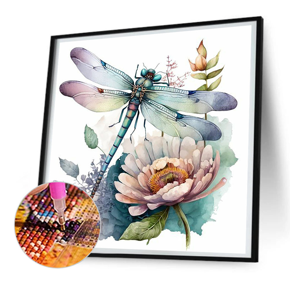 Watercolor Dragonfly - Full Round Drill Diamond Painting 30*30CM