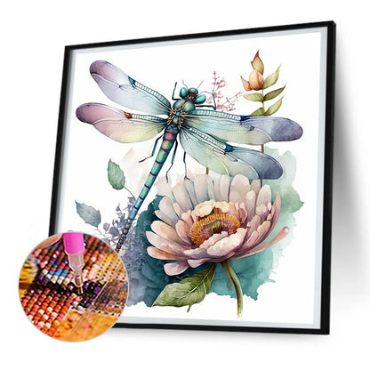 Watercolor Dragonfly - Full Round Drill Diamond Painting 30*30CM