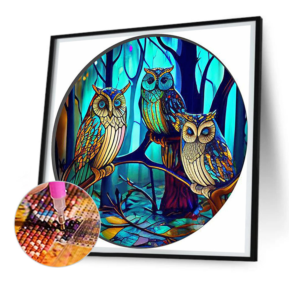 Owl Glass Painting - Full Round Drill Diamond Painting 30*30CM