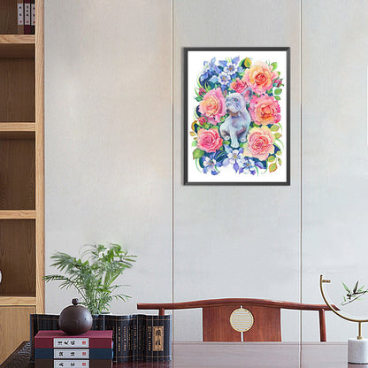 Puppy Surrounded By Flowers - Full Round Drill Diamond Painting 30*40CM