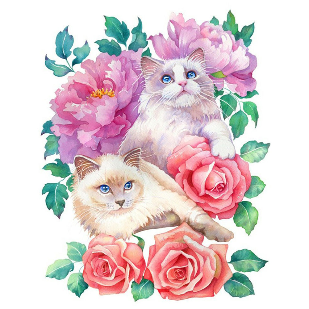 Kitten Surrounded By Flowers - Full Round Drill Diamond Painting 30*40CM