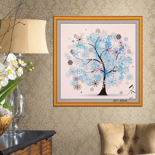 Four Season Tree 14CT Stamped Cross Stitch DIY Embroidery Canvas (Winter)