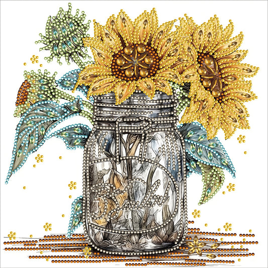 Sunflower Glass Bottle - Special Shaped Drill Diamond Painting 30*30CM