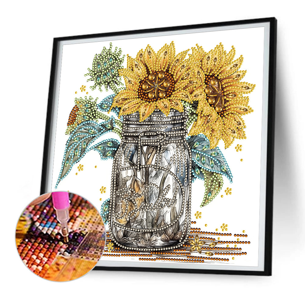 Sunflower Glass Bottle - Special Shaped Drill Diamond Painting 30*30CM