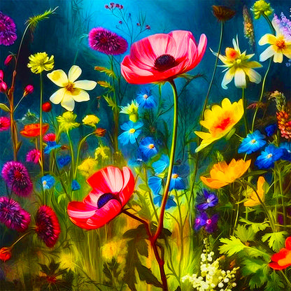 Poppy Bushes - Full Round Drill Diamond Painting 30*30CM