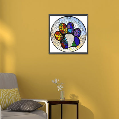 Paw Prints On Round Plate Glass - Special Shaped Drill Diamond Painting 30*30CM
