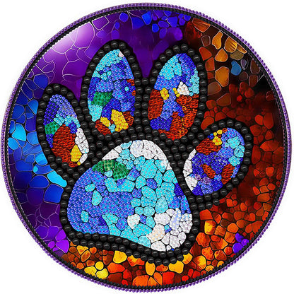 Paw Prints On Round Plate Glass - Special Shaped Drill Diamond Painting 30*30CM