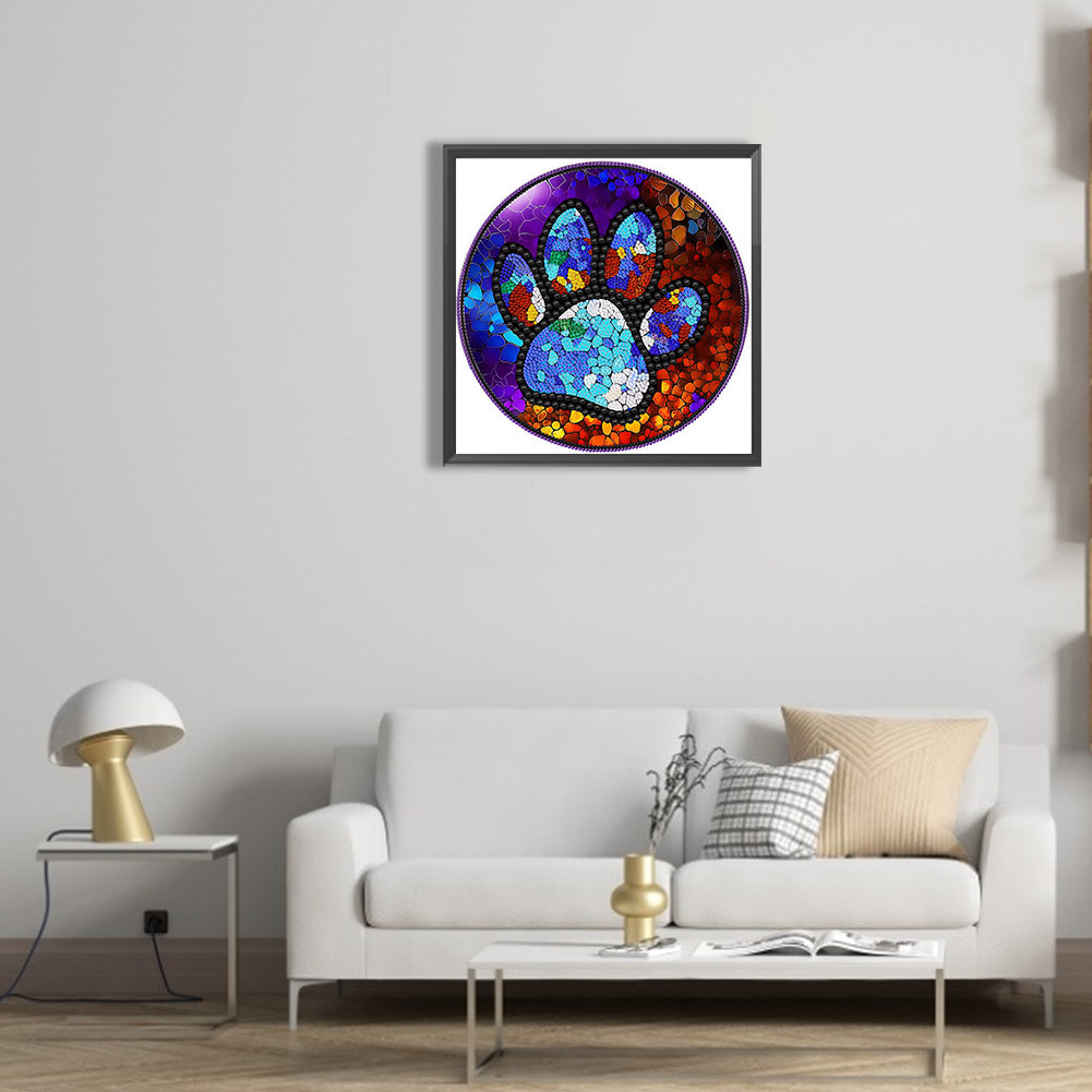Paw Prints On Round Plate Glass - Special Shaped Drill Diamond Painting 30*30CM