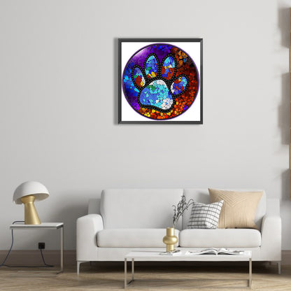 Paw Prints On Round Plate Glass - Special Shaped Drill Diamond Painting 30*30CM