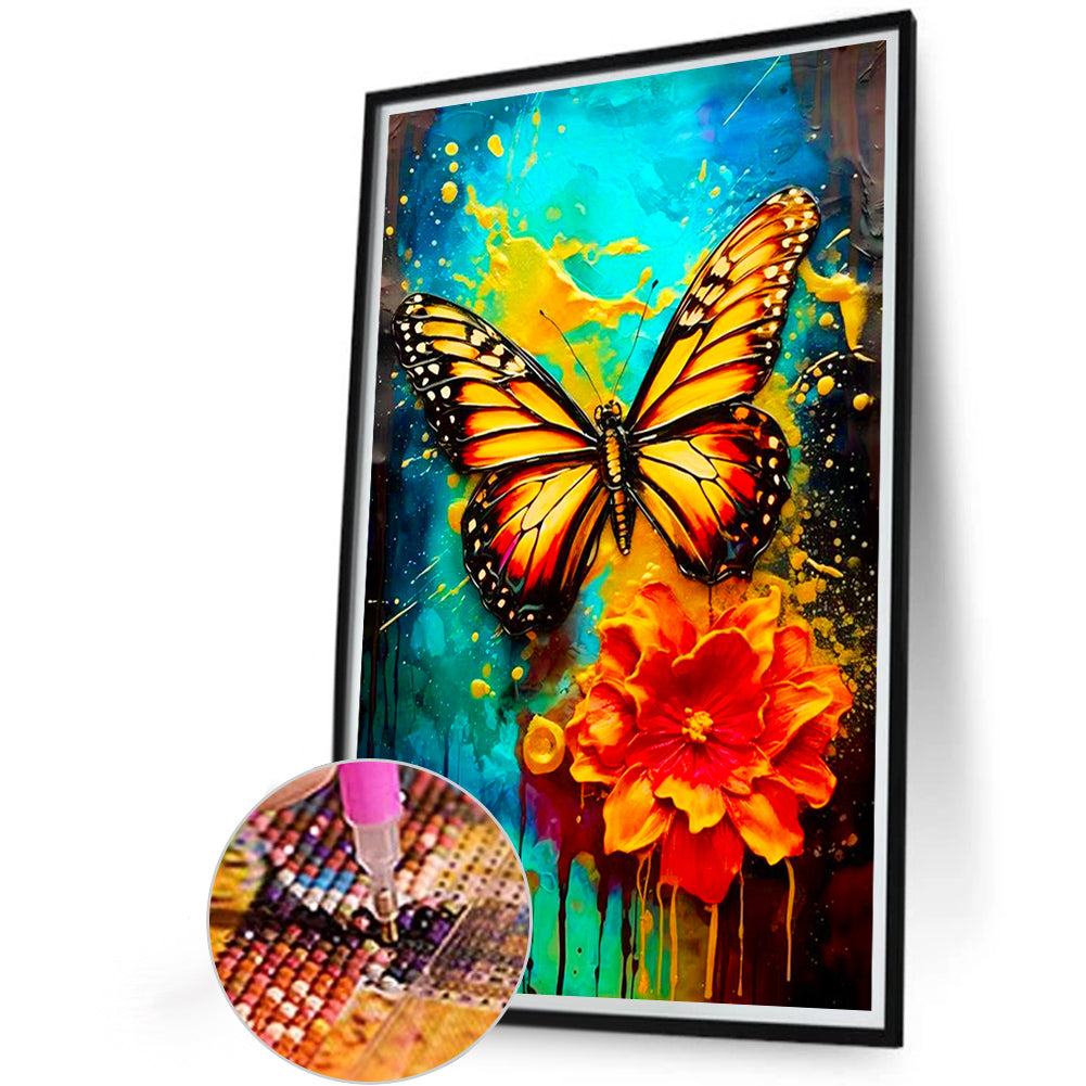 Butterfly And Flower - Full Round Drill Diamond Painting 40*60CM