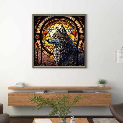 Glass Painting-Wolf - 11CT Stamped Cross Stitch 40*40CM