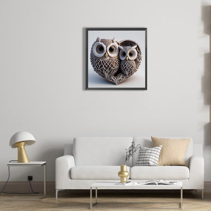 Heart Shaped Owl - Full Round Drill Diamond Painting 30*30CM