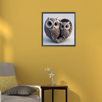 Heart Shaped Owl - Full Round Drill Diamond Painting 30*30CM