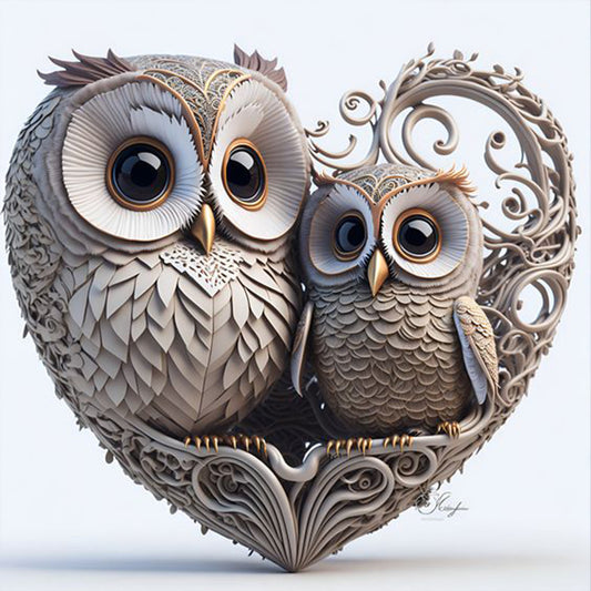 Heart Shaped Owl - Full Round Drill Diamond Painting 30*30CM