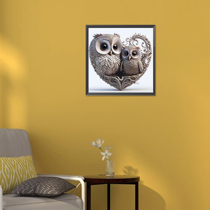 Heart Shaped Owl - Full Round Drill Diamond Painting 30*30CM