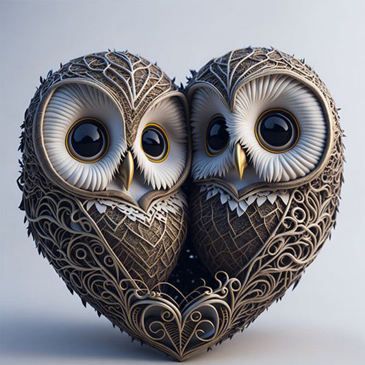 Heart Shaped Owl - Full Round Drill Diamond Painting 30*30CM