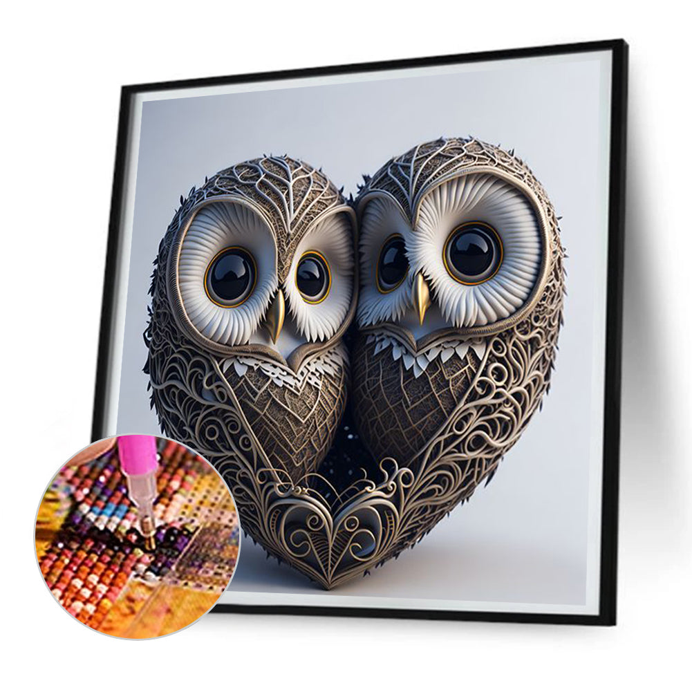 Heart Shaped Owl - Full Round Drill Diamond Painting 30*30CM