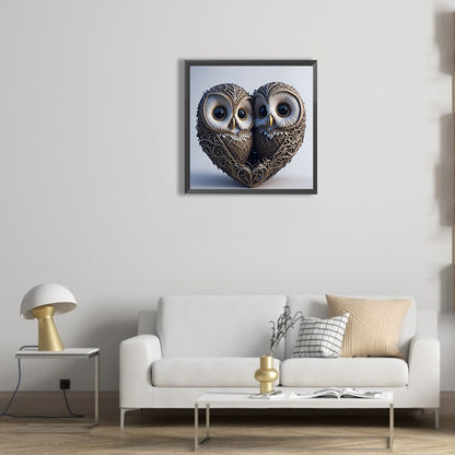 Heart Shaped Owl - Full Round Drill Diamond Painting 30*30CM