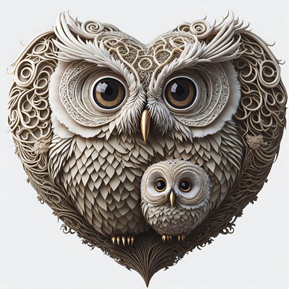Heart Shaped Owl - Full Round Drill Diamond Painting 30*30CM