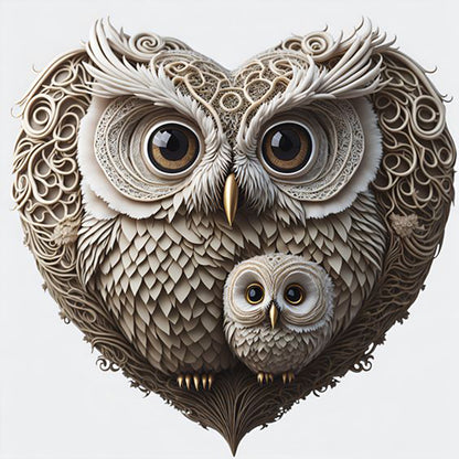 Heart Shaped Owl - Full Round Drill Diamond Painting 30*30CM