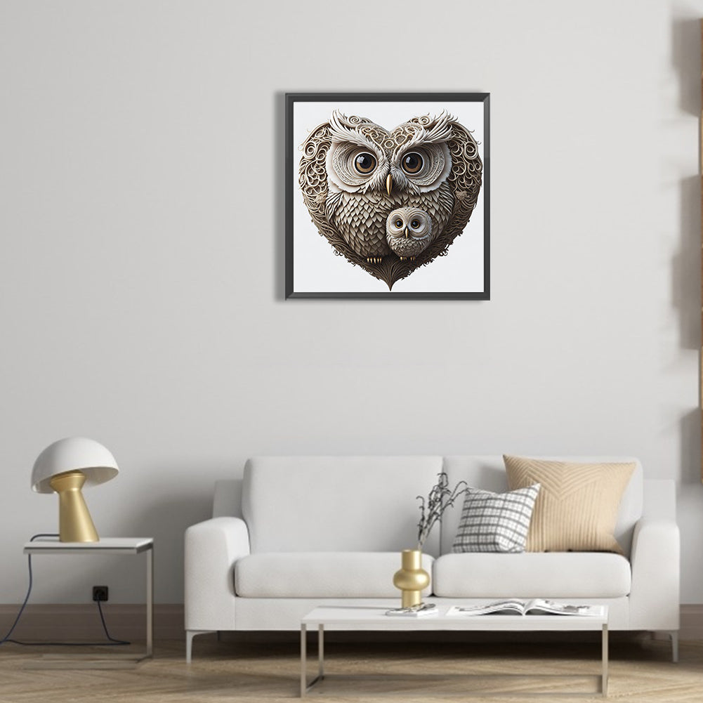 Heart Shaped Owl - Full Round Drill Diamond Painting 30*30CM