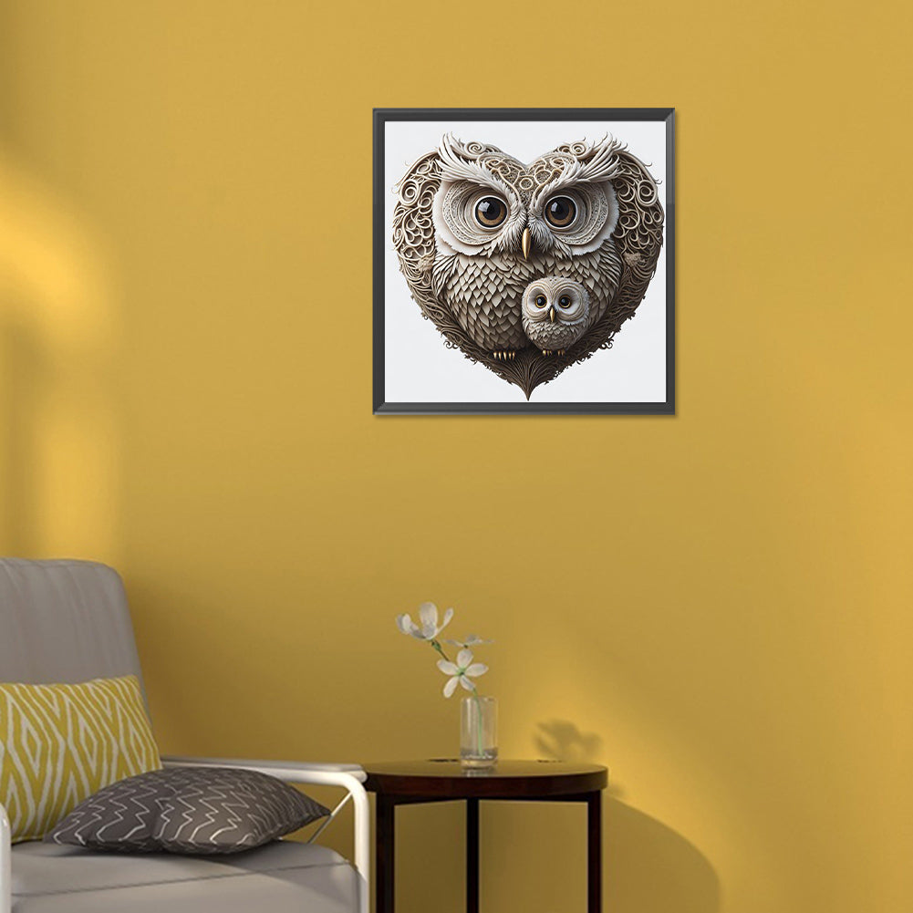 Heart Shaped Owl - Full Round Drill Diamond Painting 30*30CM
