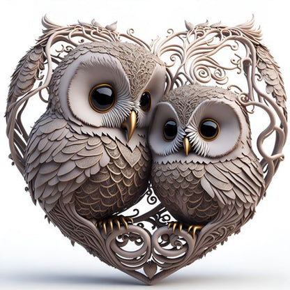 Heart Shaped Owl - Full Round Drill Diamond Painting 30*30CM