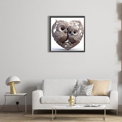 Heart Shaped Owl - Full Round Drill Diamond Painting 30*30CM