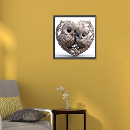 Heart Shaped Owl - Full Round Drill Diamond Painting 30*30CM