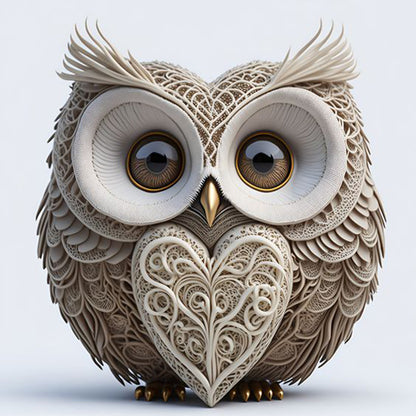 Heart Shaped Owl - Full Round Drill Diamond Painting 30*30CM