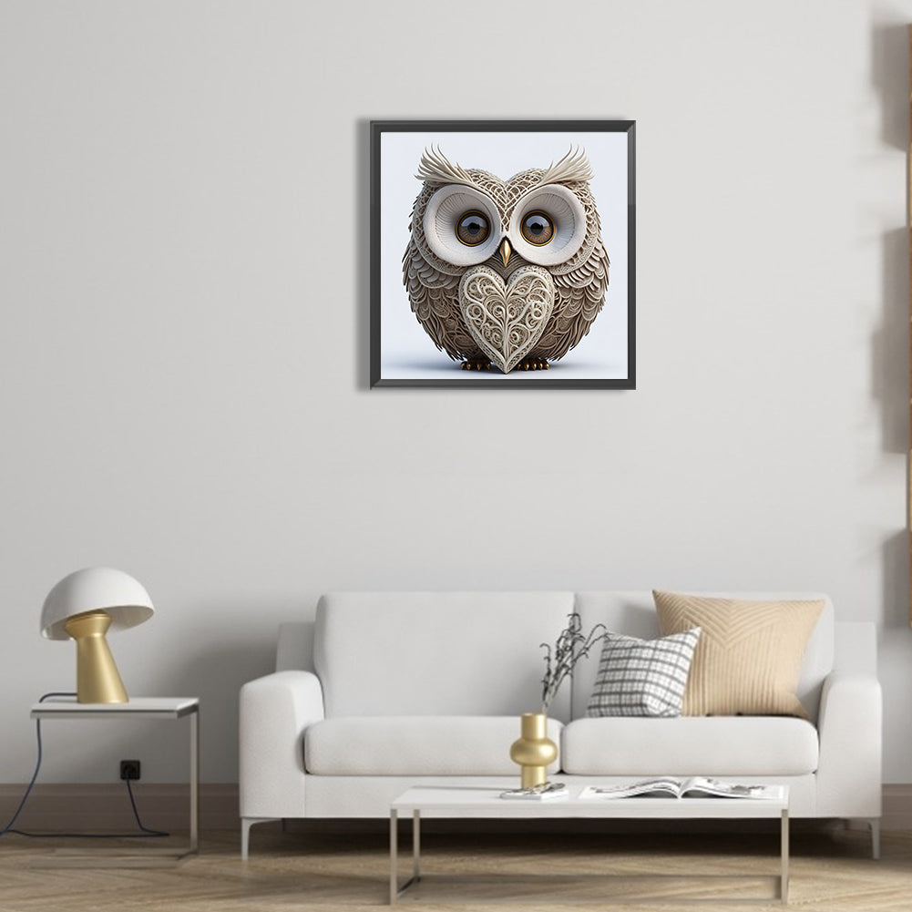 Heart Shaped Owl - Full Round Drill Diamond Painting 30*30CM