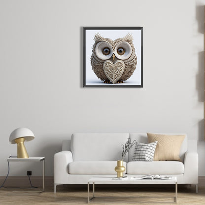Heart Shaped Owl - Full Round Drill Diamond Painting 30*30CM