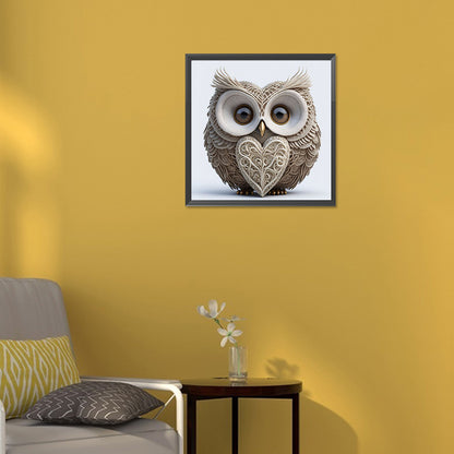 Heart Shaped Owl - Full Round Drill Diamond Painting 30*30CM