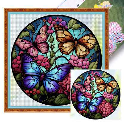 Glass Painting-Butterfly - 11CT Stamped Cross Stitch 40*40CM